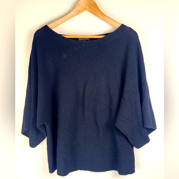EILEEN FISHER Italian Yarn Ribbed Cropped Top Dolman Sleeve BLK  XXS Fits XS S - Picture 1 of 7